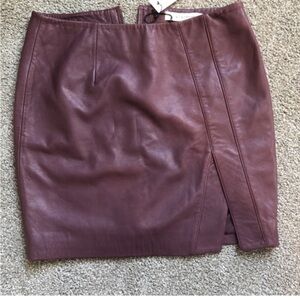 N / NICHOLAS burgundy leather side band mini skirt - 2